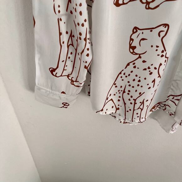 Rails Button Down Shirt Womens Size XS White Ivory Kathryn Camel Jungle Cats - Picture 4 of 10